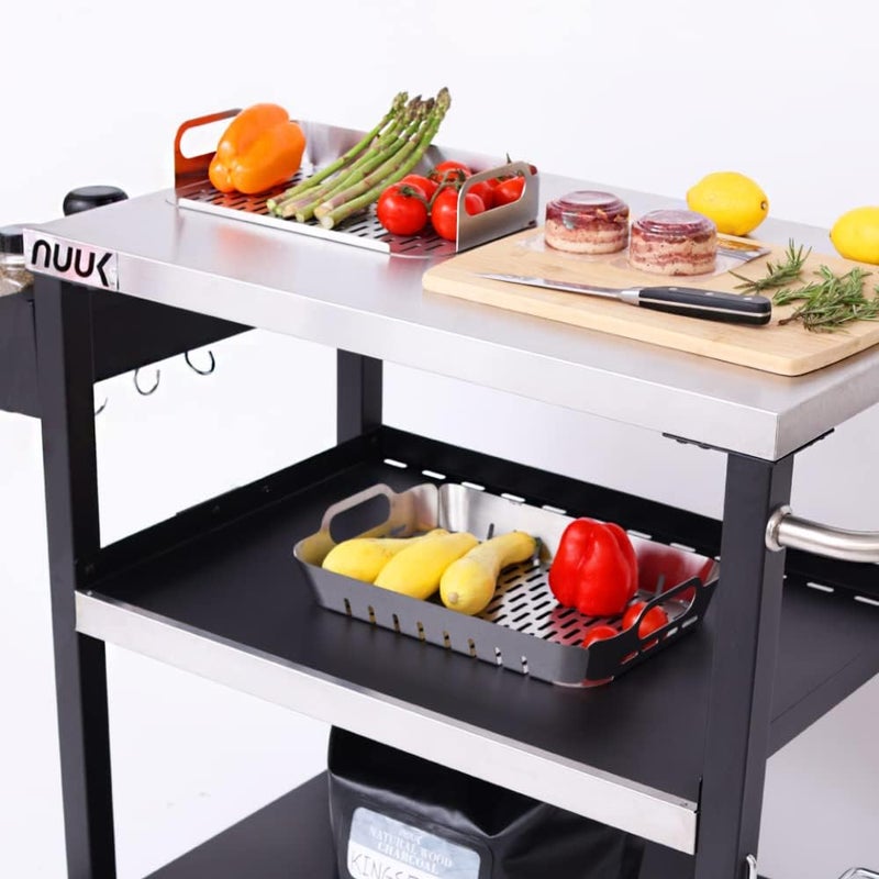 NUUK Three-Shelf Movable Outdoor Dining Cart Table, 20" x 32" NSF Stainless Steel Commercial Multifunctional Heavy Duty Kitchen Food Prep Worktable on Wheels - Image 5